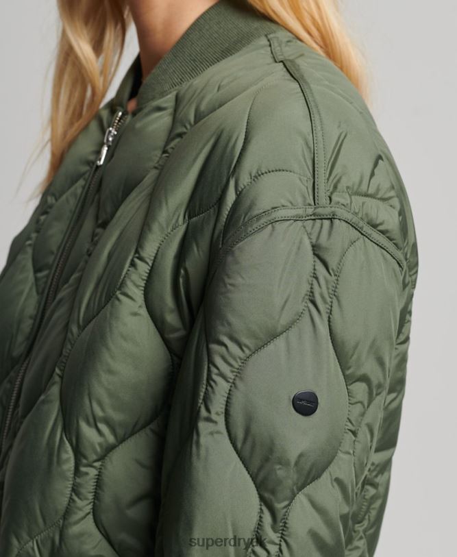 Studios Longline Quilted Coat Women Green Clothing Superdry 66N8N3799