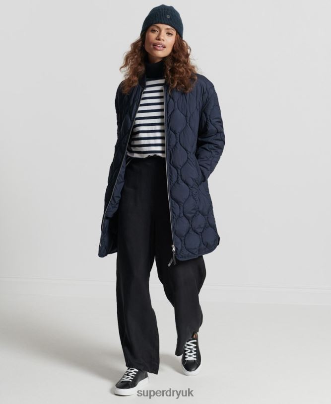 Studios Longline Quilted Coat Women Navy Clothing Superdry 66N8N3694