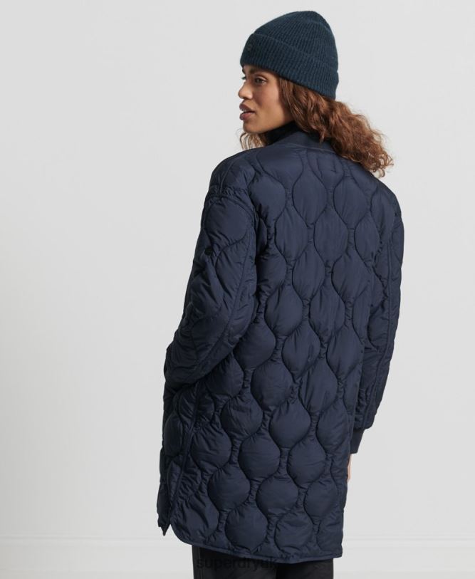 Studios Longline Quilted Coat Women Navy Clothing Superdry 66N8N3694