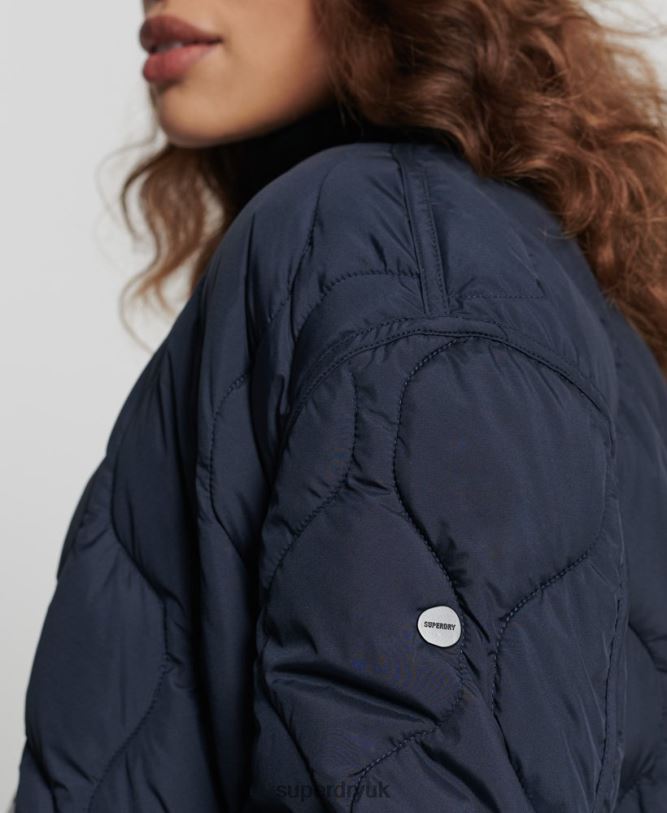 Studios Longline Quilted Coat Women Navy Clothing Superdry 66N8N3694
