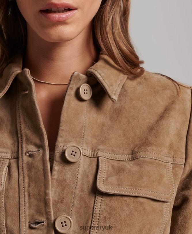 Studios Suede Safari Jacket Women Beige Clothing Superdry 66N8N3522