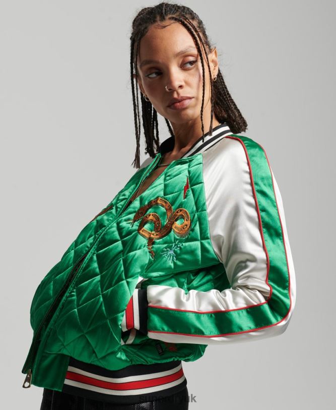 Suika Bomber Jacket Women Green Clothing Superdry 66N8N3543