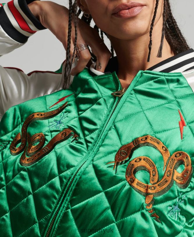 Suika Bomber Jacket Women Green Clothing Superdry 66N8N3543