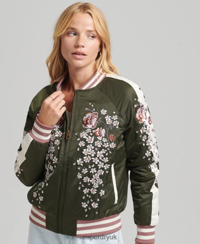 Sukajan Embroidered Bomber Jacket Women Green Clothing Superdry 66N8N5660