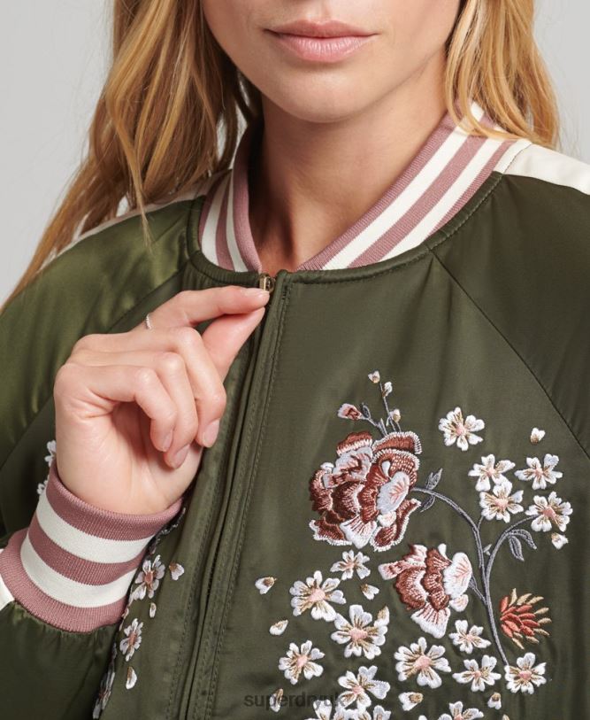 Sukajan Embroidered Bomber Jacket Women Green Clothing Superdry 66N8N5660