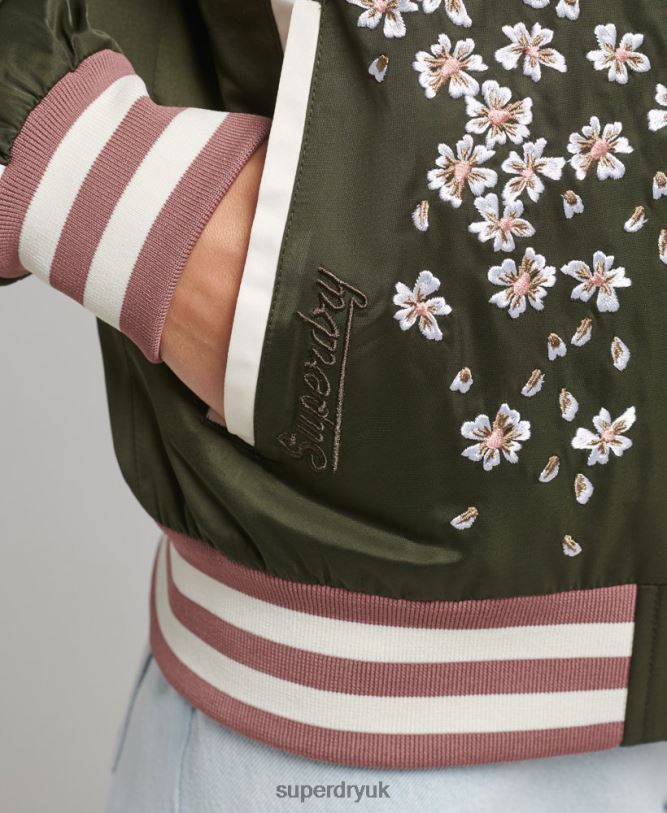 Sukajan Embroidered Bomber Jacket Women Green Clothing Superdry 66N8N5660