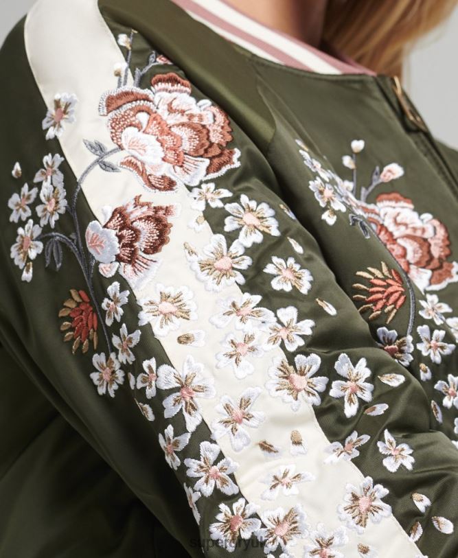 Sukajan Embroidered Bomber Jacket Women Green Clothing Superdry 66N8N5660