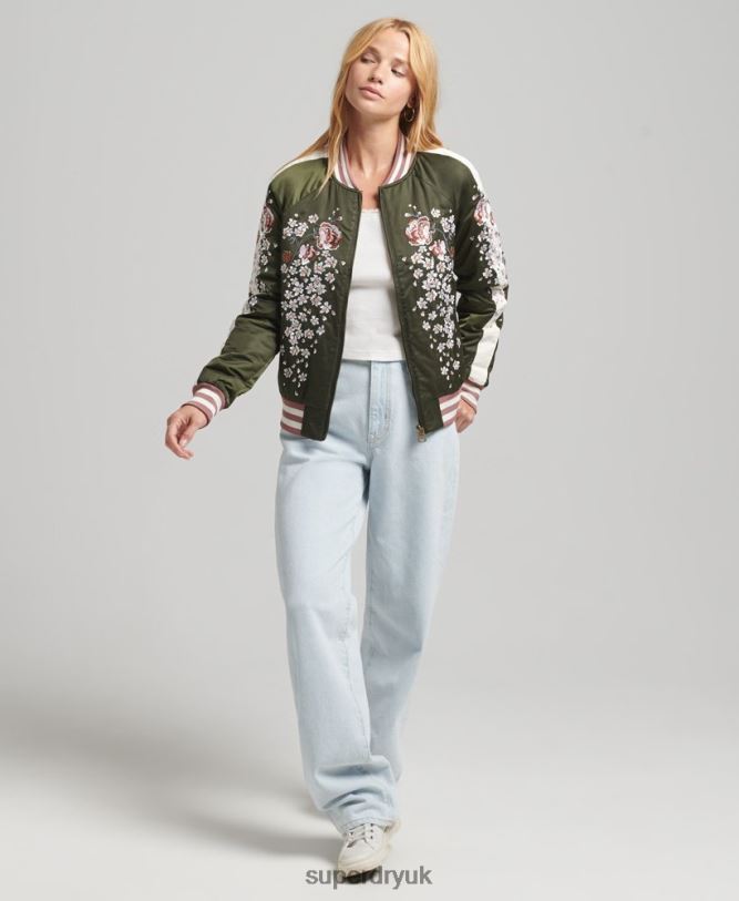 Sukajan Embroidered Bomber Jacket Women Green Clothing Superdry 66N8N5660