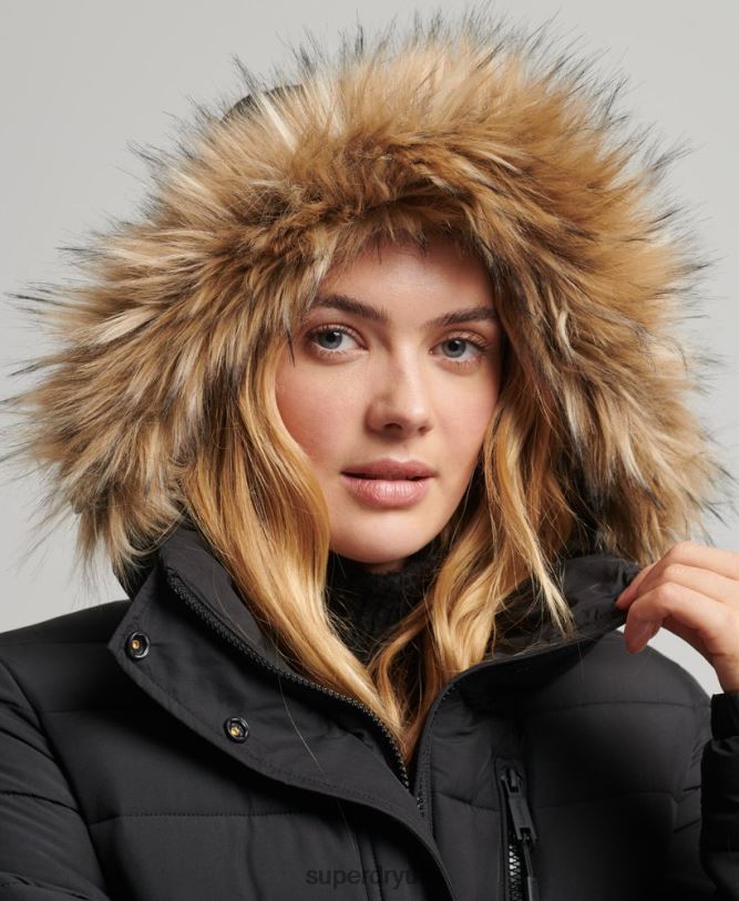 Super Longline Fuji Coat Women Black Clothing Superdry 66N8N3777
