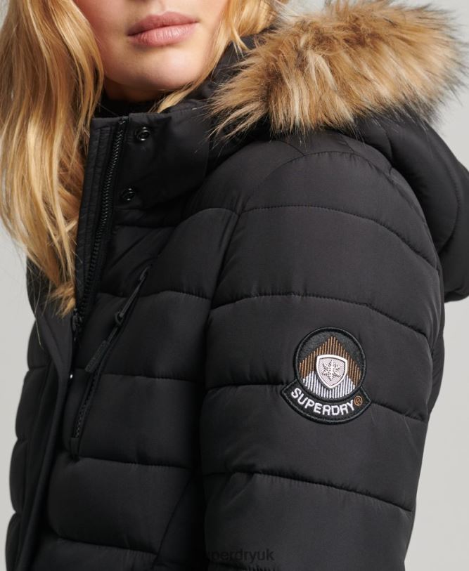 Super Longline Fuji Coat Women Black Clothing Superdry 66N8N3777
