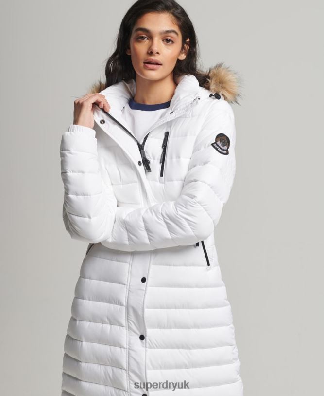 Super Longline Fuji Coat Women White Clothing Superdry 66N8N3778