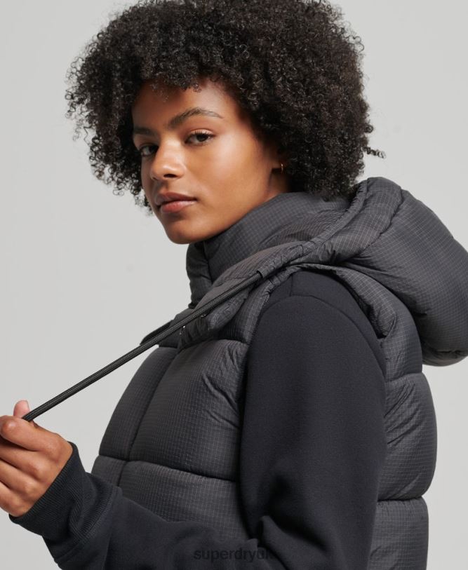 Touchline Short Padded Gilet Women Black Clothing Superdry 66N8N3581