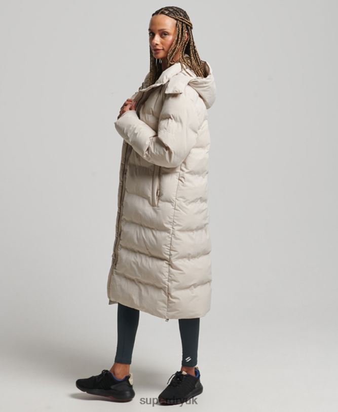 Train Longline Padded Jacket Women Beige Clothing Superdry 66N8N6328