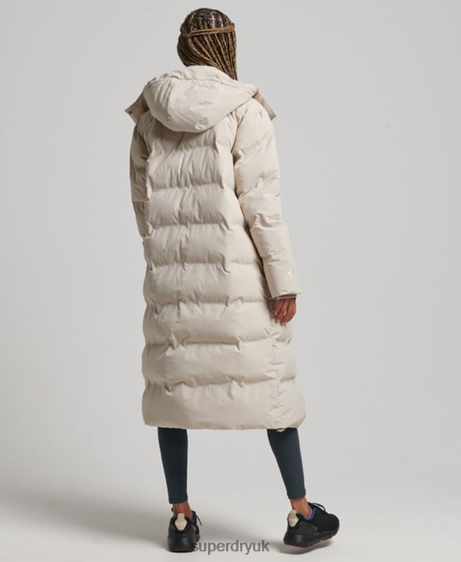 Train Longline Padded Jacket Women Beige Clothing Superdry 66N8N6328