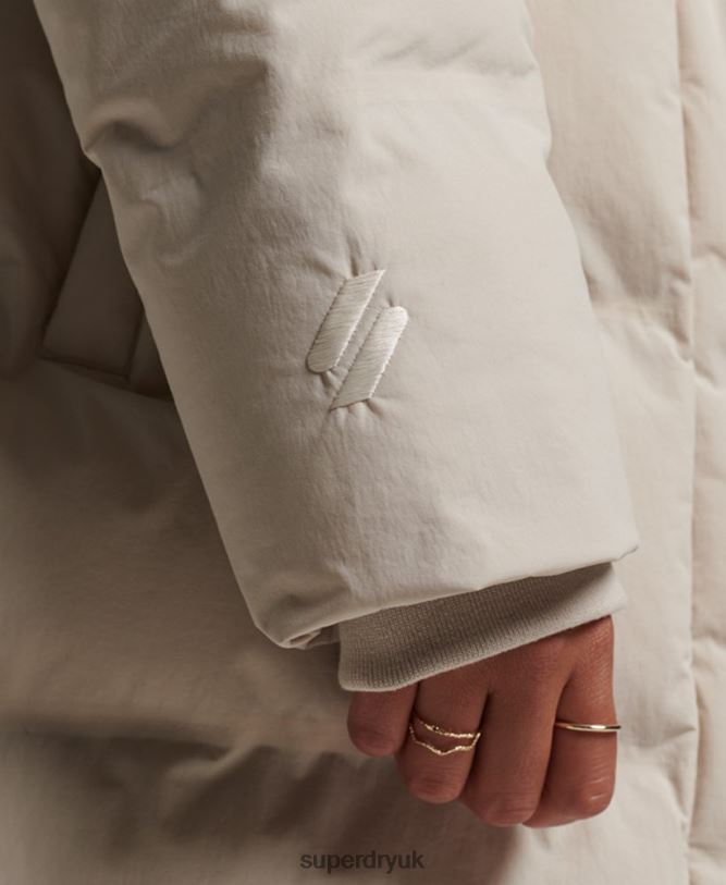 Train Longline Padded Jacket Women Beige Clothing Superdry 66N8N6328