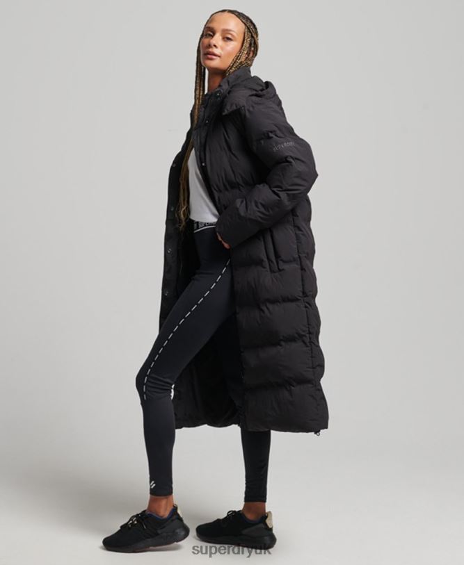 Train Longline Padded Jacket Women Black Clothing Superdry 66N8N6350