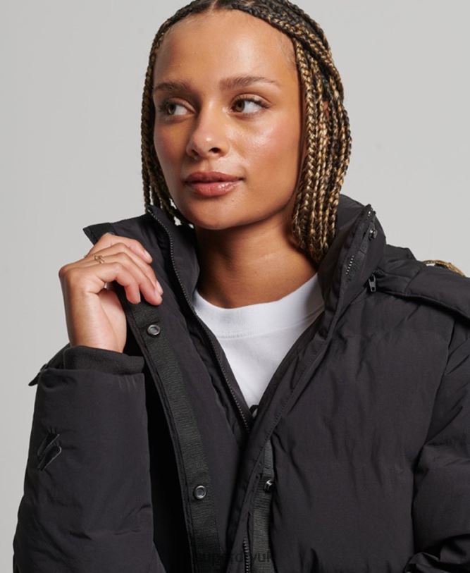 Train Longline Padded Jacket Women Black Clothing Superdry 66N8N6350