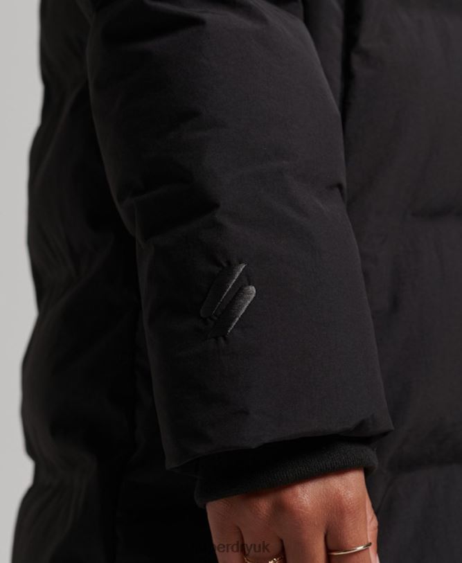Train Longline Padded Jacket Women Black Clothing Superdry 66N8N6350