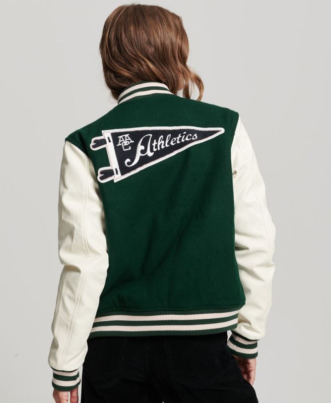 Varsity Patched Bomber Jacket Women Green Clothing Superdry 66N8N5593