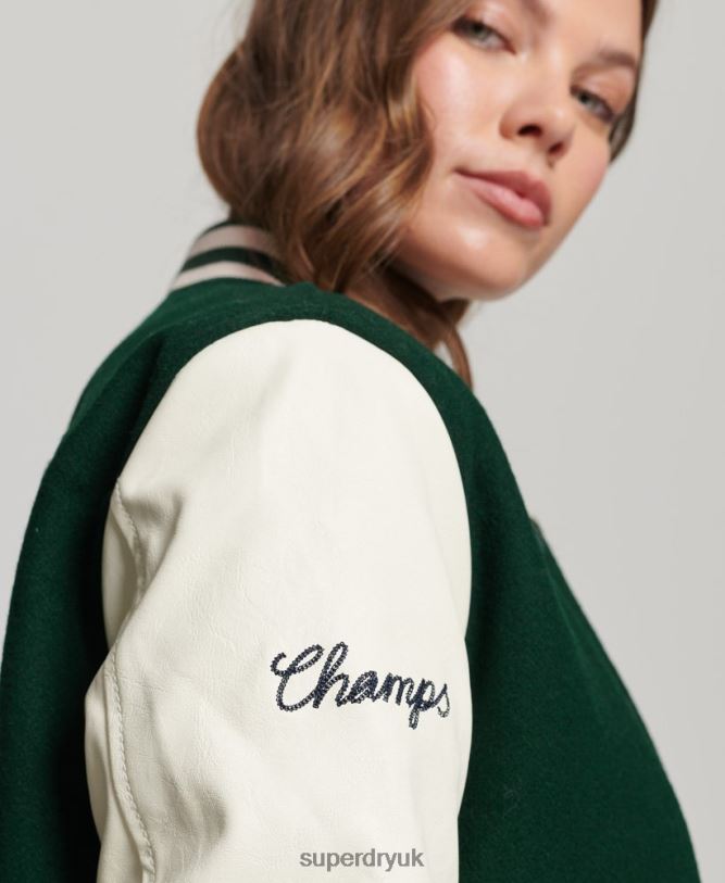 Varsity Patched Bomber Jacket Women Green Clothing Superdry 66N8N5593