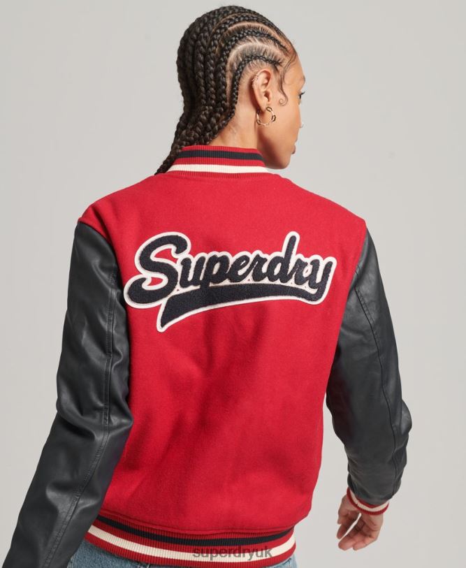 Varsity Patched Bomber Jacket Women Red Clothing Superdry 66N8N5471