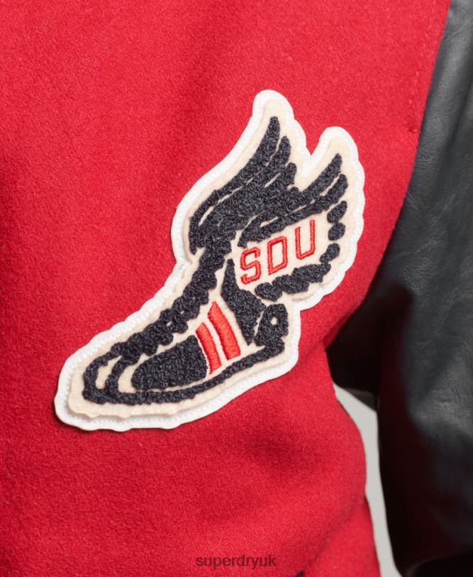 Varsity Patched Bomber Jacket Women Red Clothing Superdry 66N8N5471