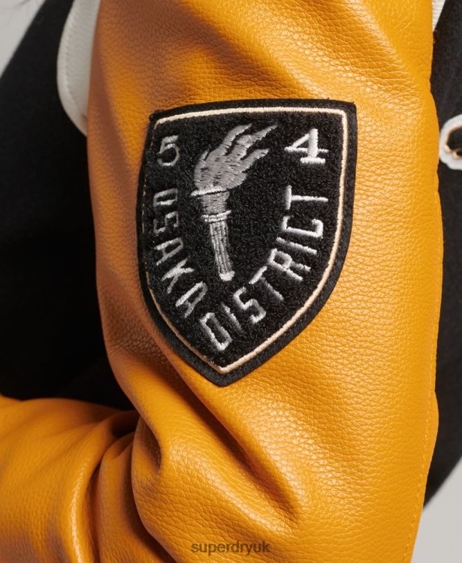 Varsity Wool PU Bomber Jacket Women Black Clothing Superdry 66N8N5467