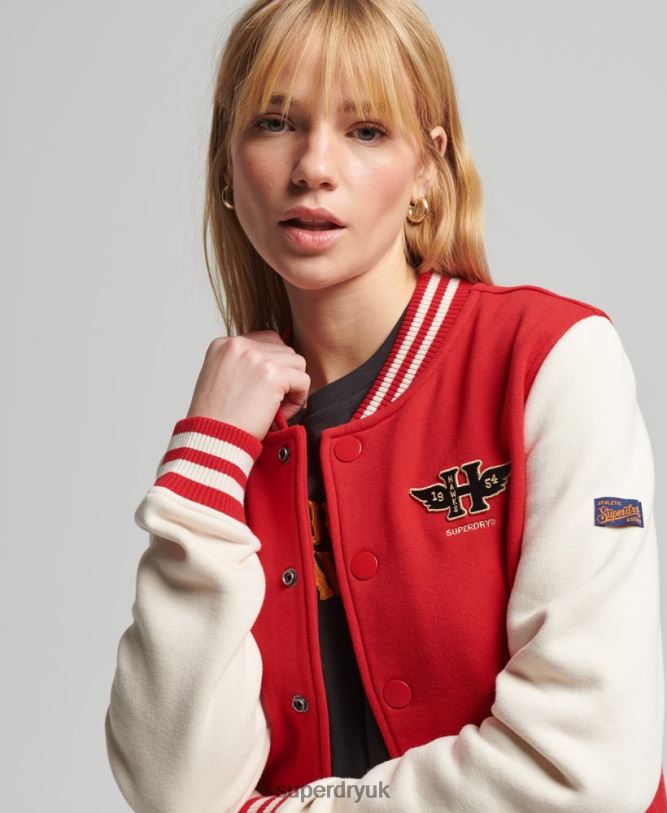 Vintage Collegiate Baseball Jersey Bomber Jacket Women Red Clothing Superdry 66N8N3722