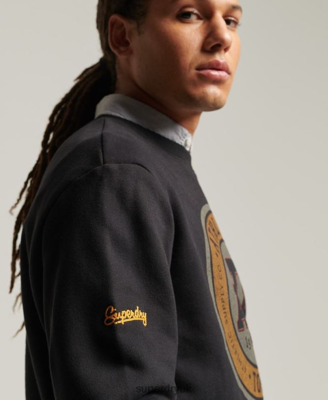 Vintage Collegiate Crew Sweatshirt Men Black Clothing Superdry 66N8N845