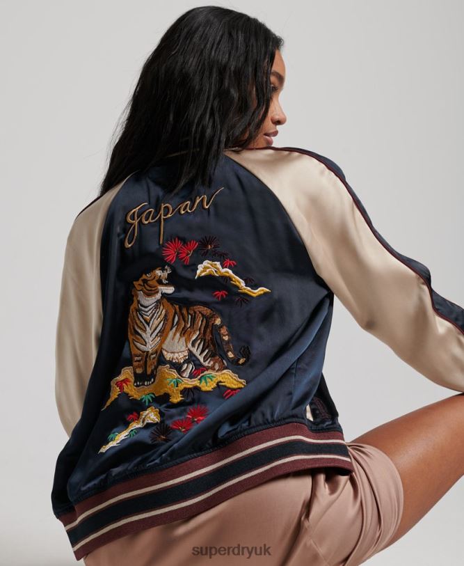 Vintage Embroidered Sukajan Jacket Women Navy Clothing Superdry 66N8N3512