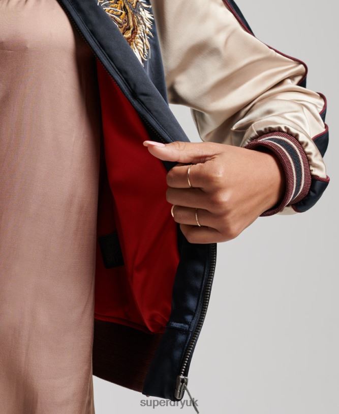 Vintage Embroidered Sukajan Jacket Women Navy Clothing Superdry 66N8N3512