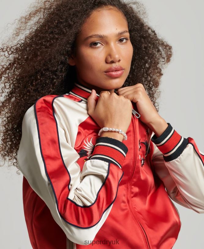 Vintage Embroidered Sukajan Jacket Women Red Clothing Superdry 66N8N3517
