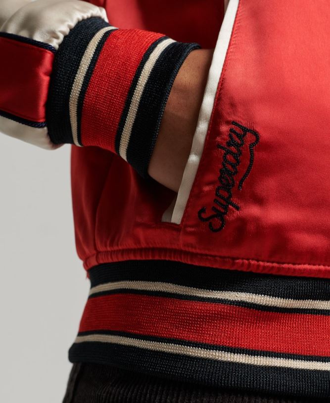 Vintage Embroidered Sukajan Jacket Women Red Clothing Superdry 66N8N3517