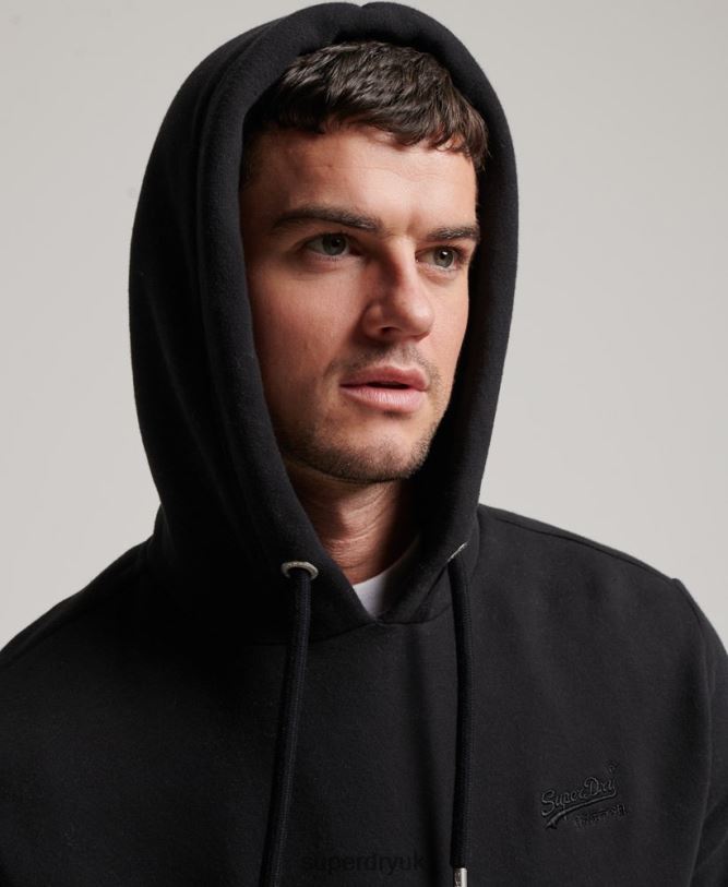 Vintage Logo Embroidered Hoodie Men Black Clothing Superdry 66N8N685