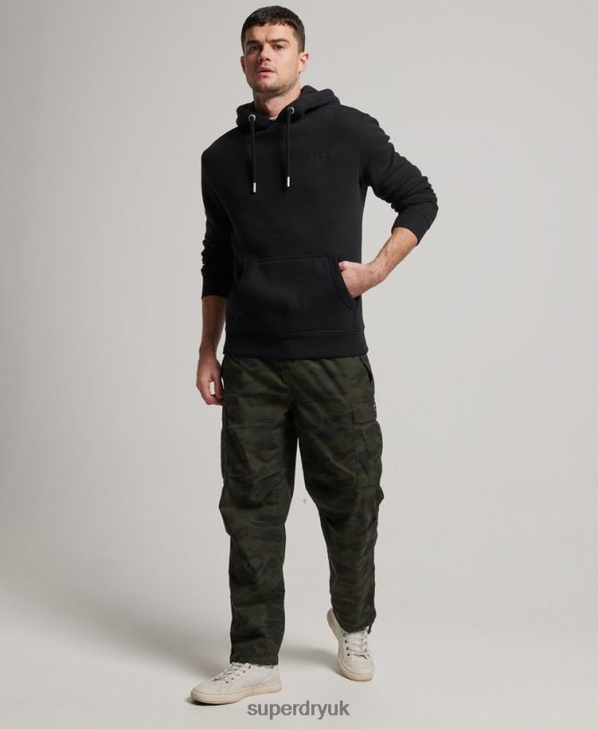 Vintage Logo Embroidered Hoodie Men Black Clothing Superdry 66N8N685