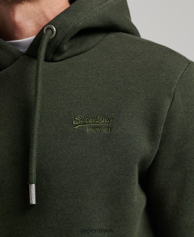 Vintage Logo Embroidered Hoodie Men Green Clothing Superdry 66N8N762