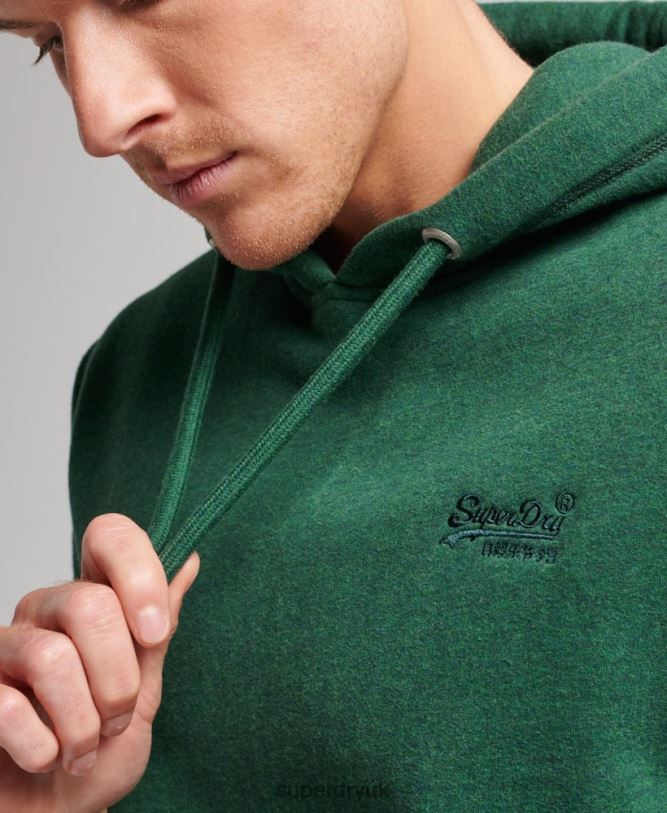 Vintage Logo Embroidered Hoodie Men Green Clothing Superdry 66N8N783