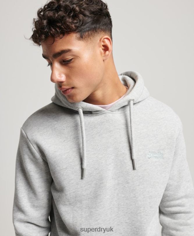 Vintage Logo Embroidered Hoodie Men Grey Clothing Superdry 66N8N477