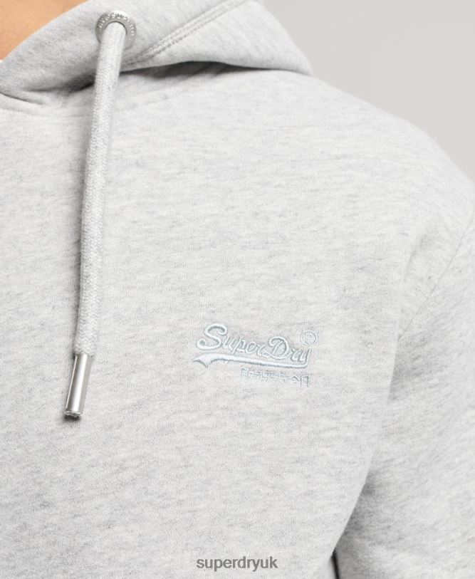 Vintage Logo Embroidered Hoodie Men Grey Clothing Superdry 66N8N477