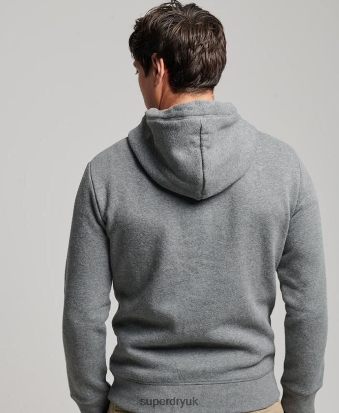 Vintage Logo Embroidered Hoodie Men Grey Clothing Superdry 66N8N581
