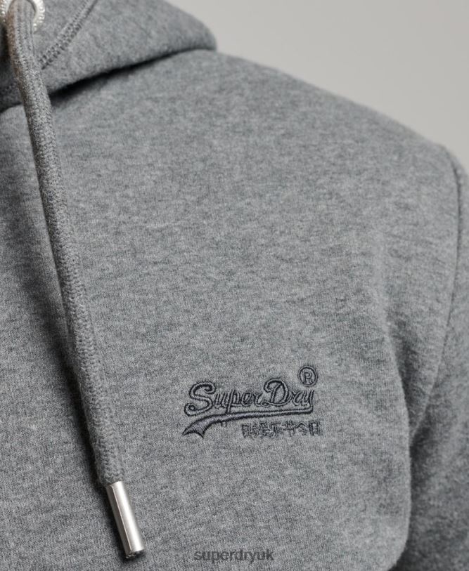 Vintage Logo Embroidered Hoodie Men Grey Clothing Superdry 66N8N581