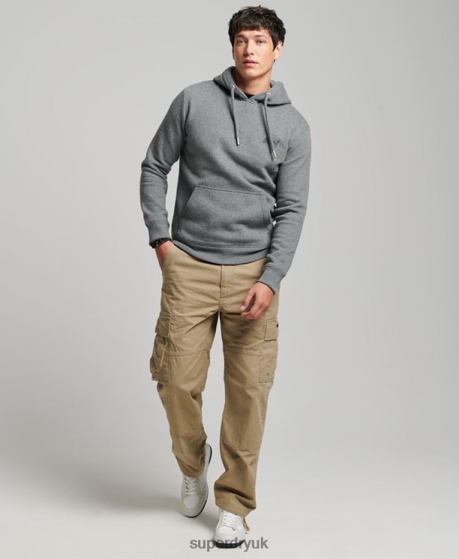 Vintage Logo Embroidered Hoodie Men Grey Clothing Superdry 66N8N581