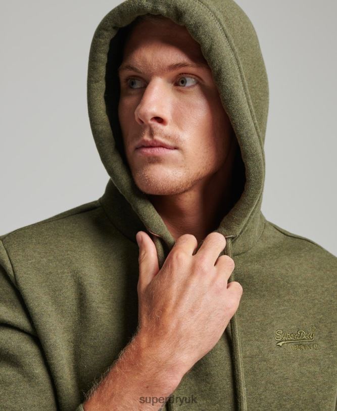 Vintage Logo Embroidered Hoodie Men Khaki Clothing Superdry 66N8N625