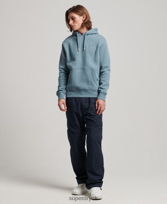 Vintage Logo Embroidered Hoodie Men Light Blue Clothing Superdry 66N8N474