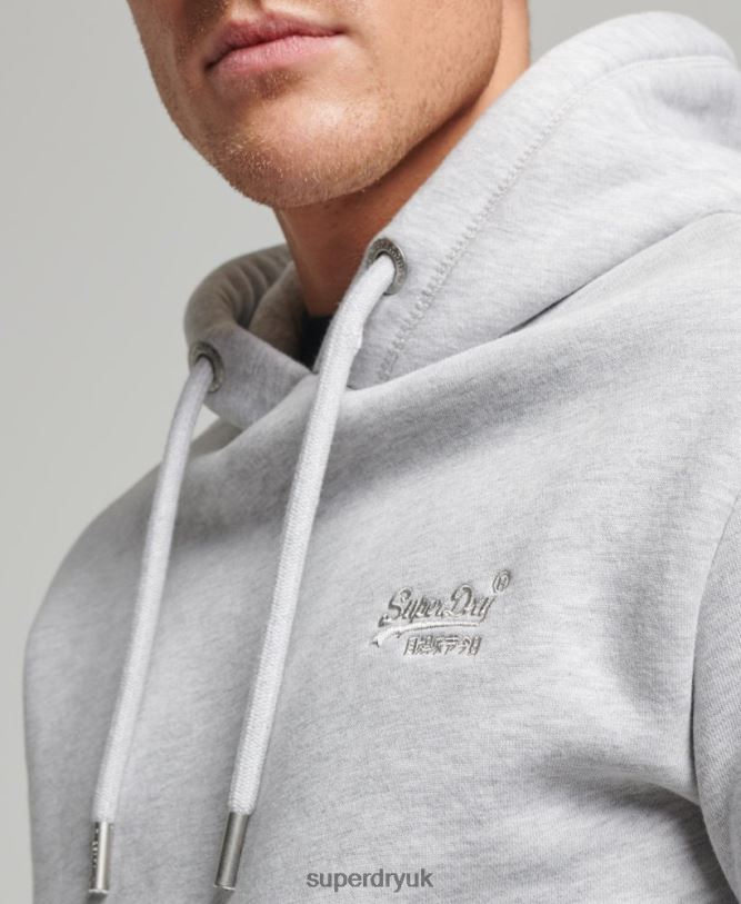 Vintage Logo Embroidered Hoodie Men Light Grey Clothing Superdry 66N8N460