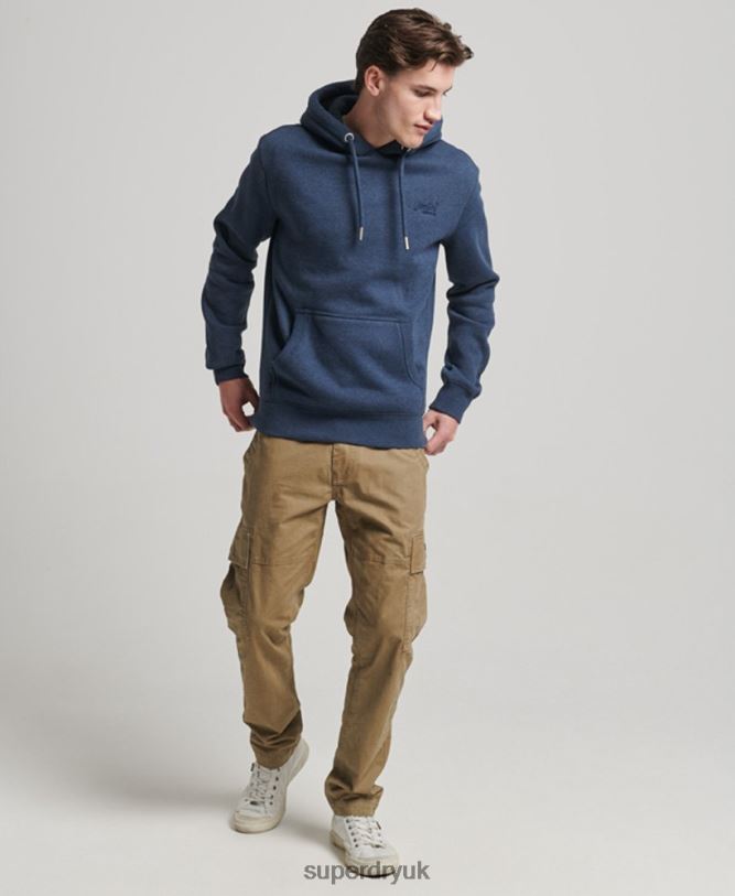 Vintage Logo Embroidered Hoodie Men Navy Clothing Superdry 66N8N754