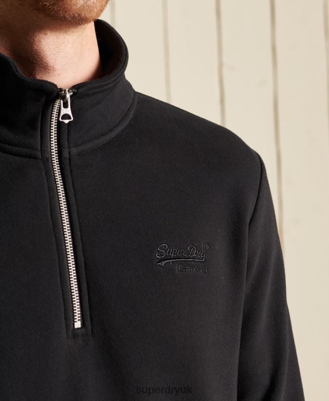Vintage Logo Embroidered Zip Henley Sweatshirt Men Black Clothing Superdry 66N8N821