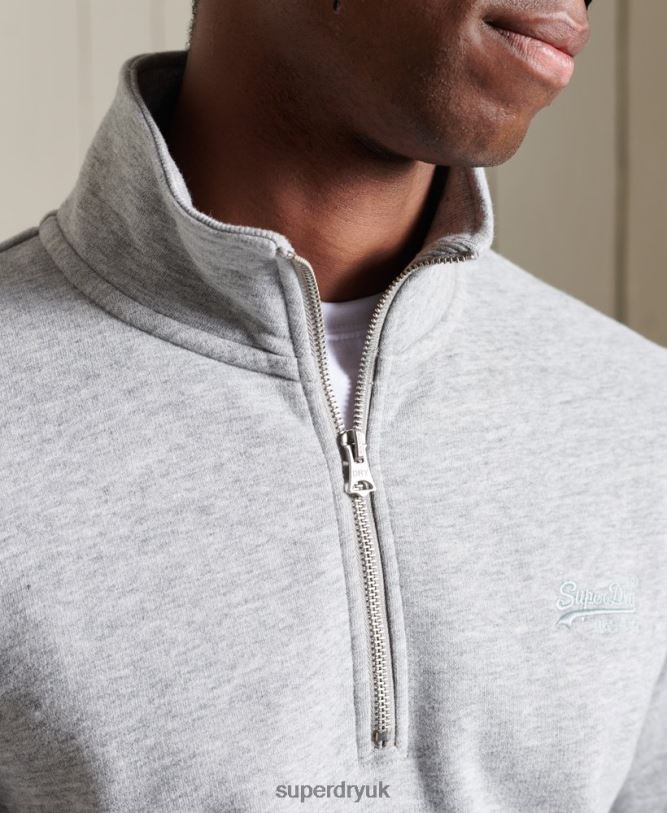 Vintage Logo Embroidered Zip Henley Sweatshirt Men Grey Clothing Superdry 66N8N779