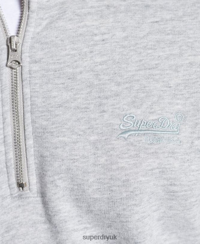Vintage Logo Embroidered Zip Henley Sweatshirt Men Grey Clothing Superdry 66N8N779