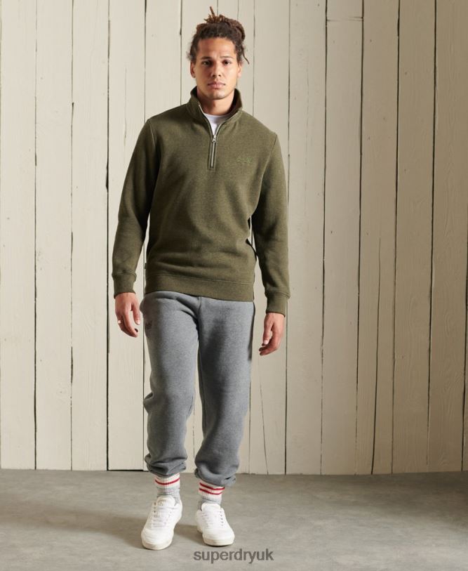 Vintage Logo Embroidered Zip Henley Sweatshirt Men Khaki Clothing Superdry 66N8N5033